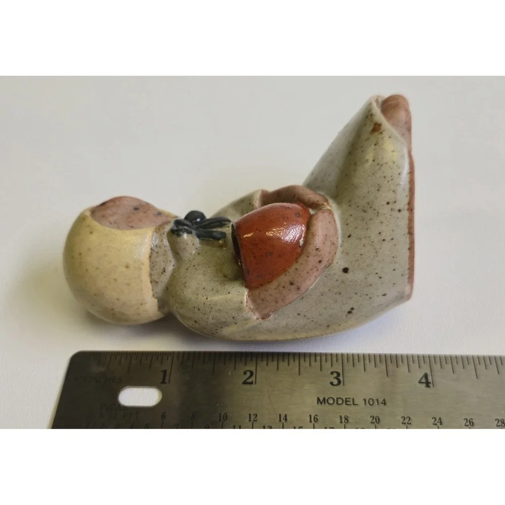 Vintage 70s Uctci Pottery Figurine Bud Vase Girl With Jug Japan speckled clay